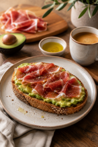 Tostada con jamón y aguacate para un desayuno sevillano