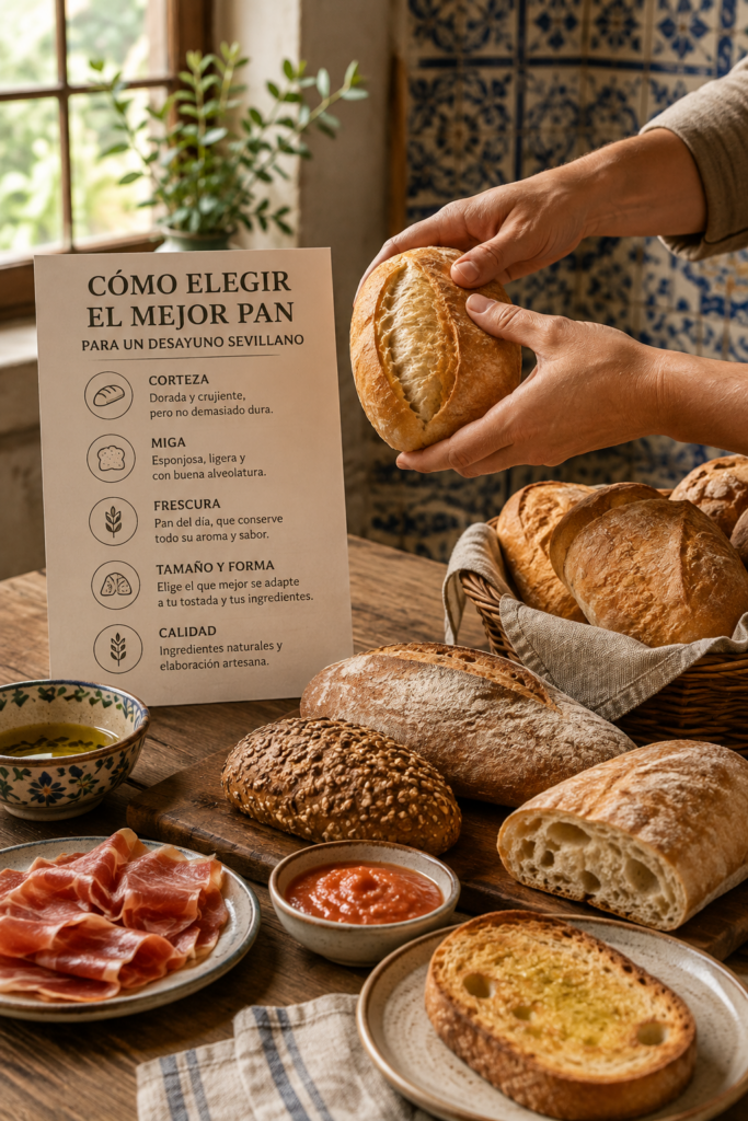 Selección de panes artesanales para un desayuno sevillano
