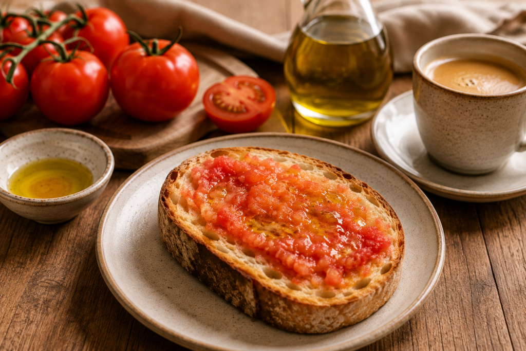 Tostada con tomate y aceite de oliva para un desayuno sevillano